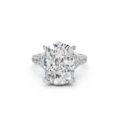 CUSHION CROWN RING WITH HIDDEN HALO AND PAVE BAND