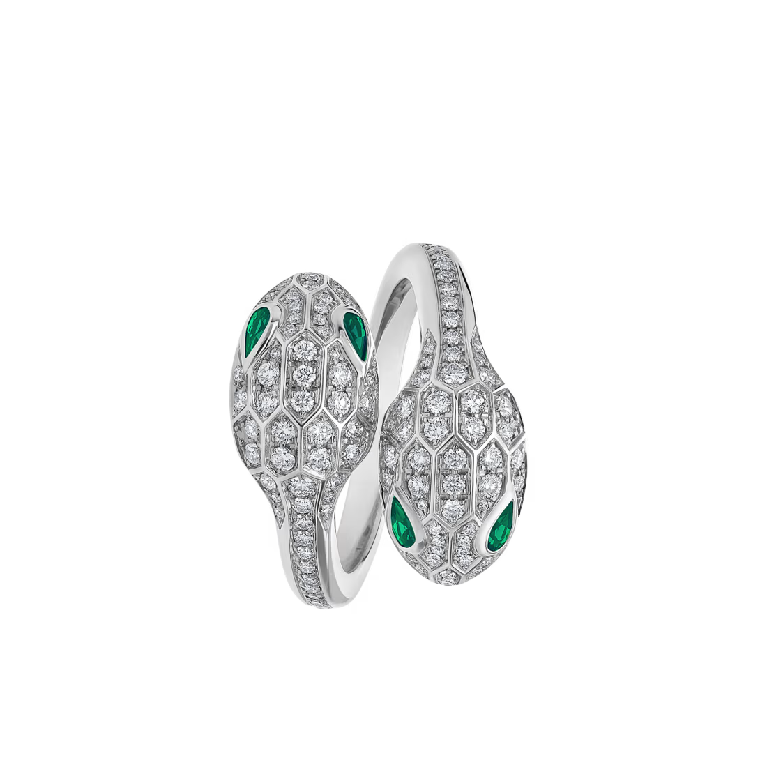SERPENT EMERALD PAVE LAB DIAMOND RING