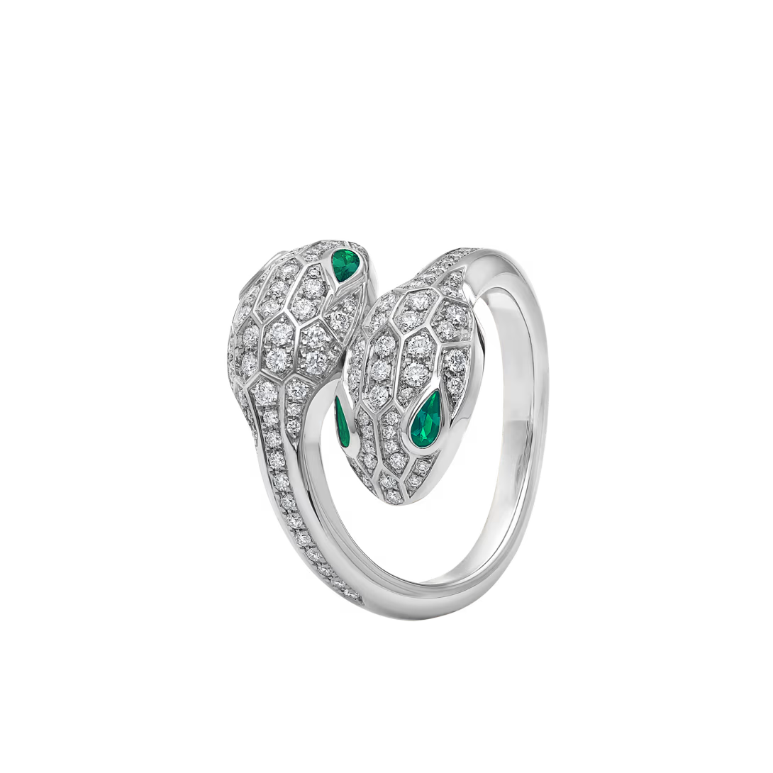 SERPENT EMERALD PAVE LAB DIAMOND RING
