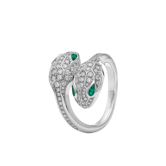 SERPENT EMERALD PAVE LAB DIAMOND RING
