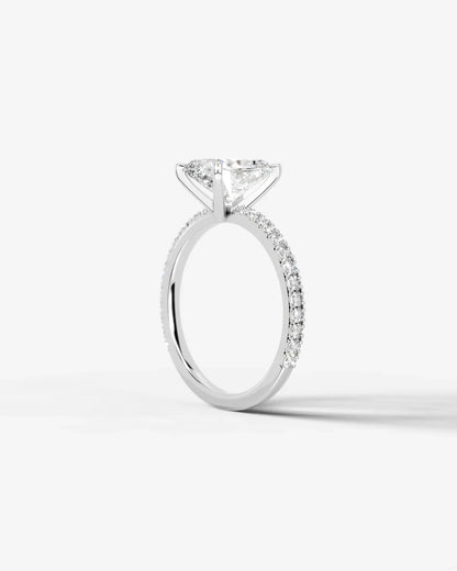 Elongated cushion Cut Solitaire Lab Grown Diamond Engagement Ring with Pavé Band | D VS1