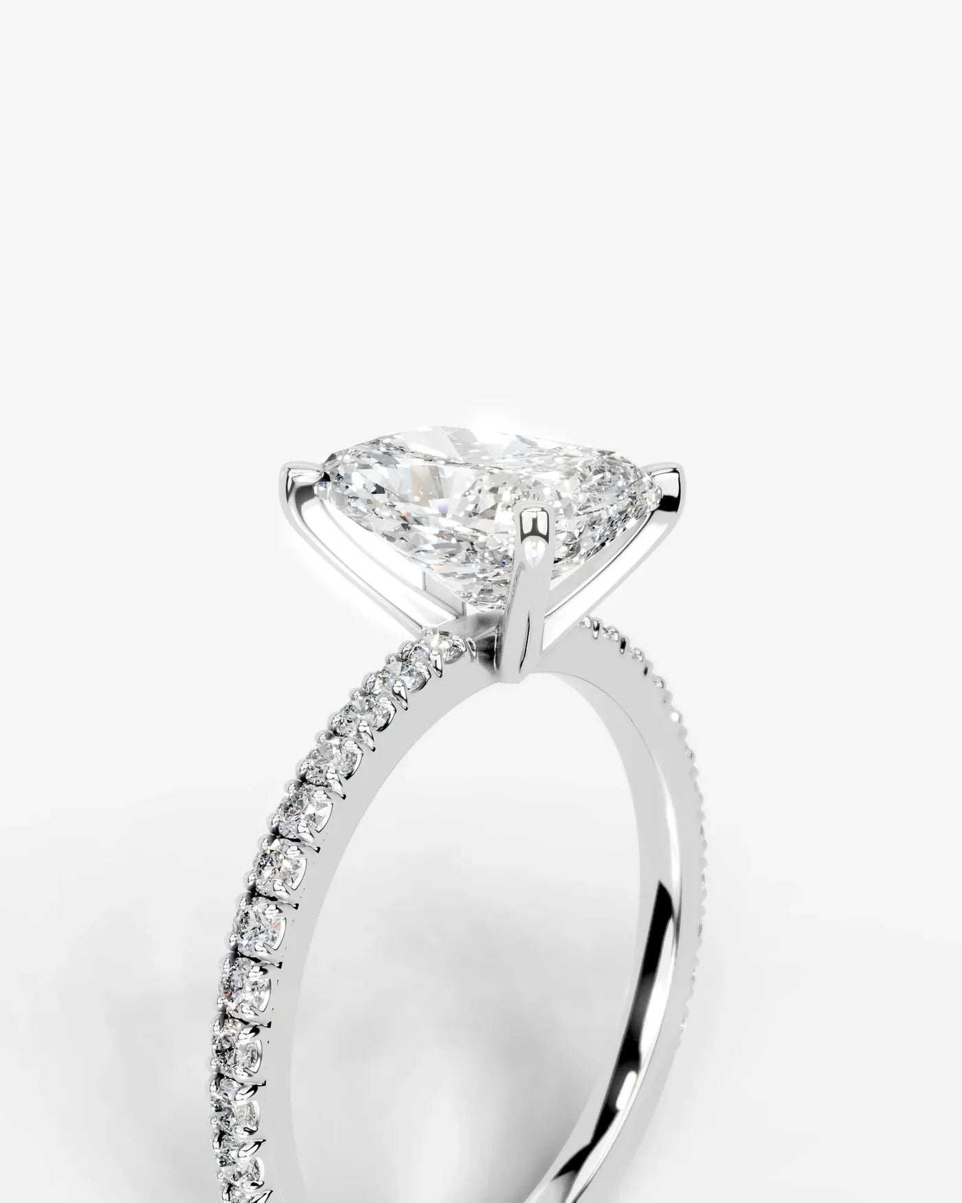 Elongated cushion Cut Solitaire Lab Grown Diamond Engagement Ring with Pavé Band | D VS1