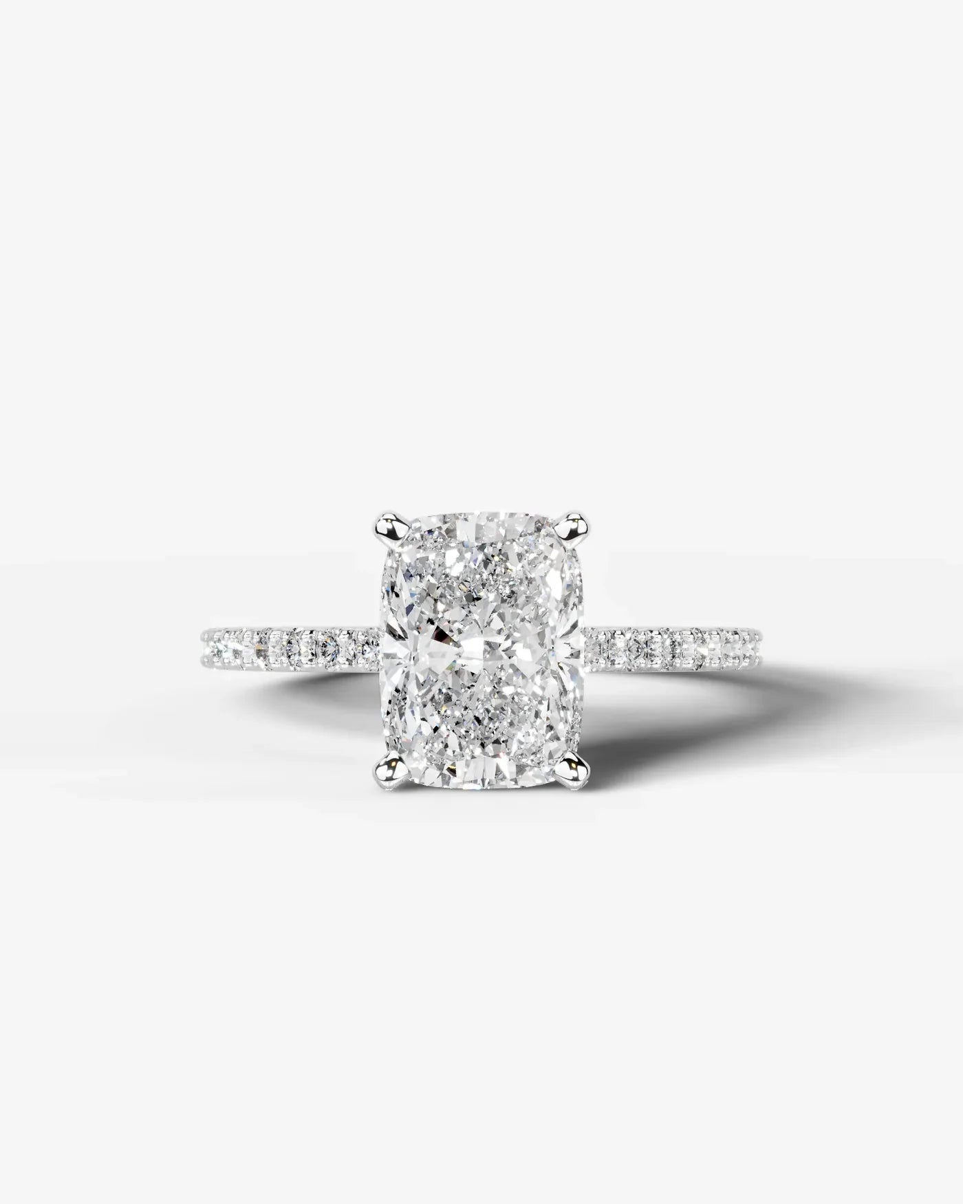 Elongated cushion Cut Solitaire Lab Grown Diamond Engagement Ring with Pavé Band | D VS1