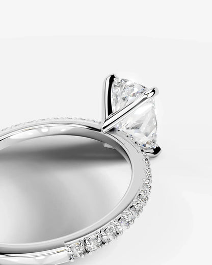 Elongated cushion Cut Solitaire Lab Grown Diamond Engagement Ring with Pavé Band | D VS1