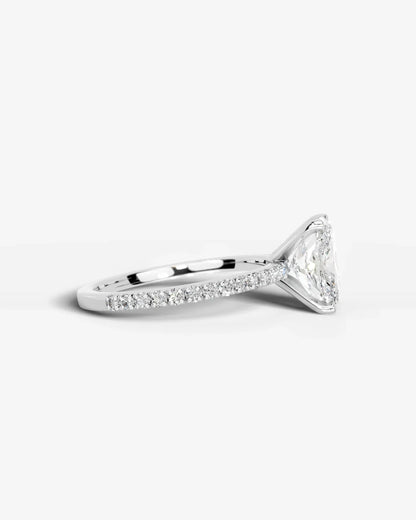 Elongated cushion Cut Solitaire Lab Grown Diamond Engagement Ring with Pavé Band | D VS1
