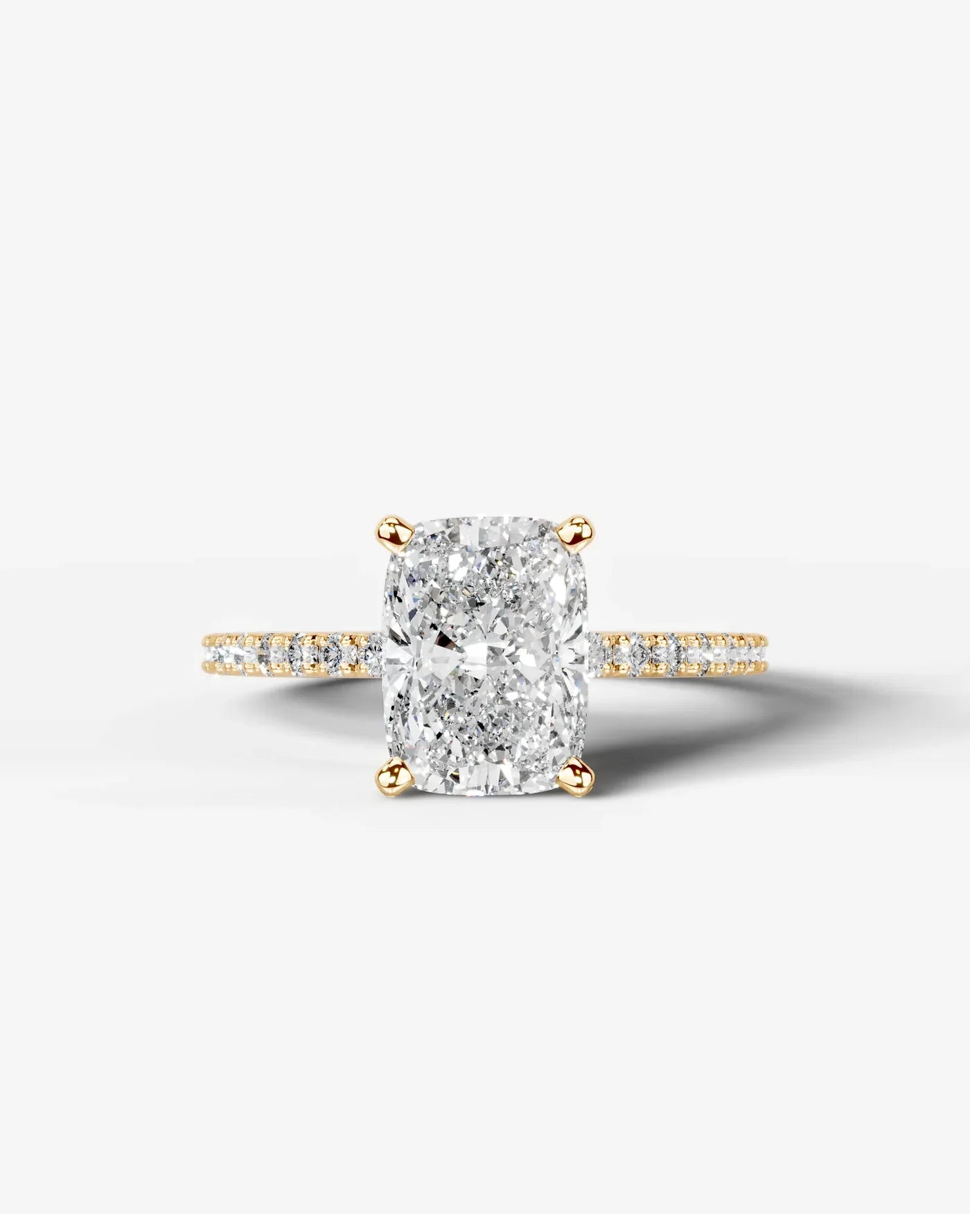 Elongated cushion Cut Solitaire Lab Grown Diamond Engagement Ring with Pavé Band | D VS1