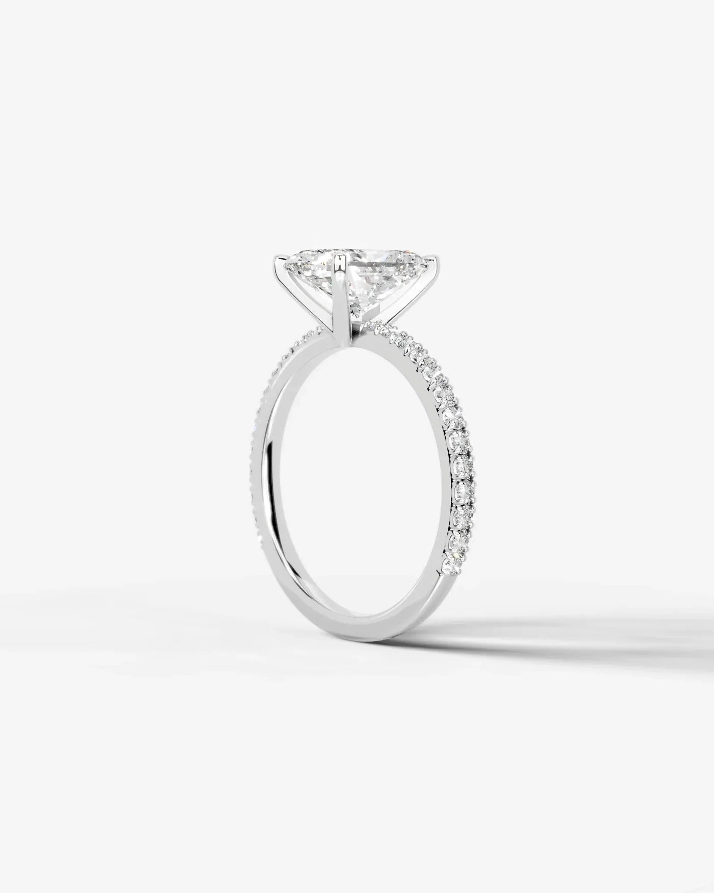 Radiant Cut Solitaire Lab Grown Diamond Engagement Ring with Pavé Band | D VS1