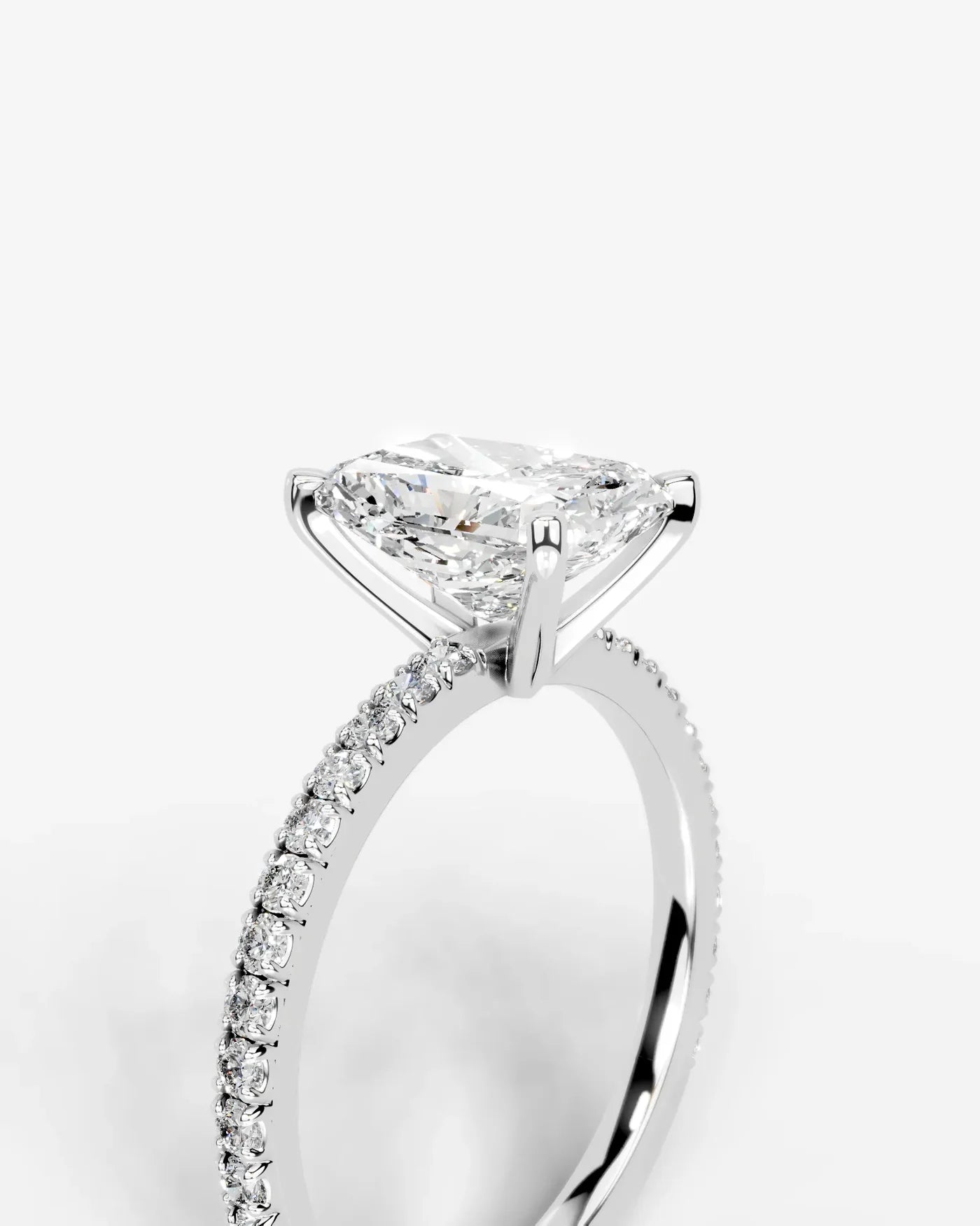Radiant Cut Solitaire Lab Grown Diamond Engagement Ring with Pavé Band | D VS1