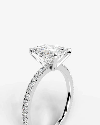 Radiant Cut Solitaire Lab Grown Diamond Engagement Ring with Pavé Band | D VS1