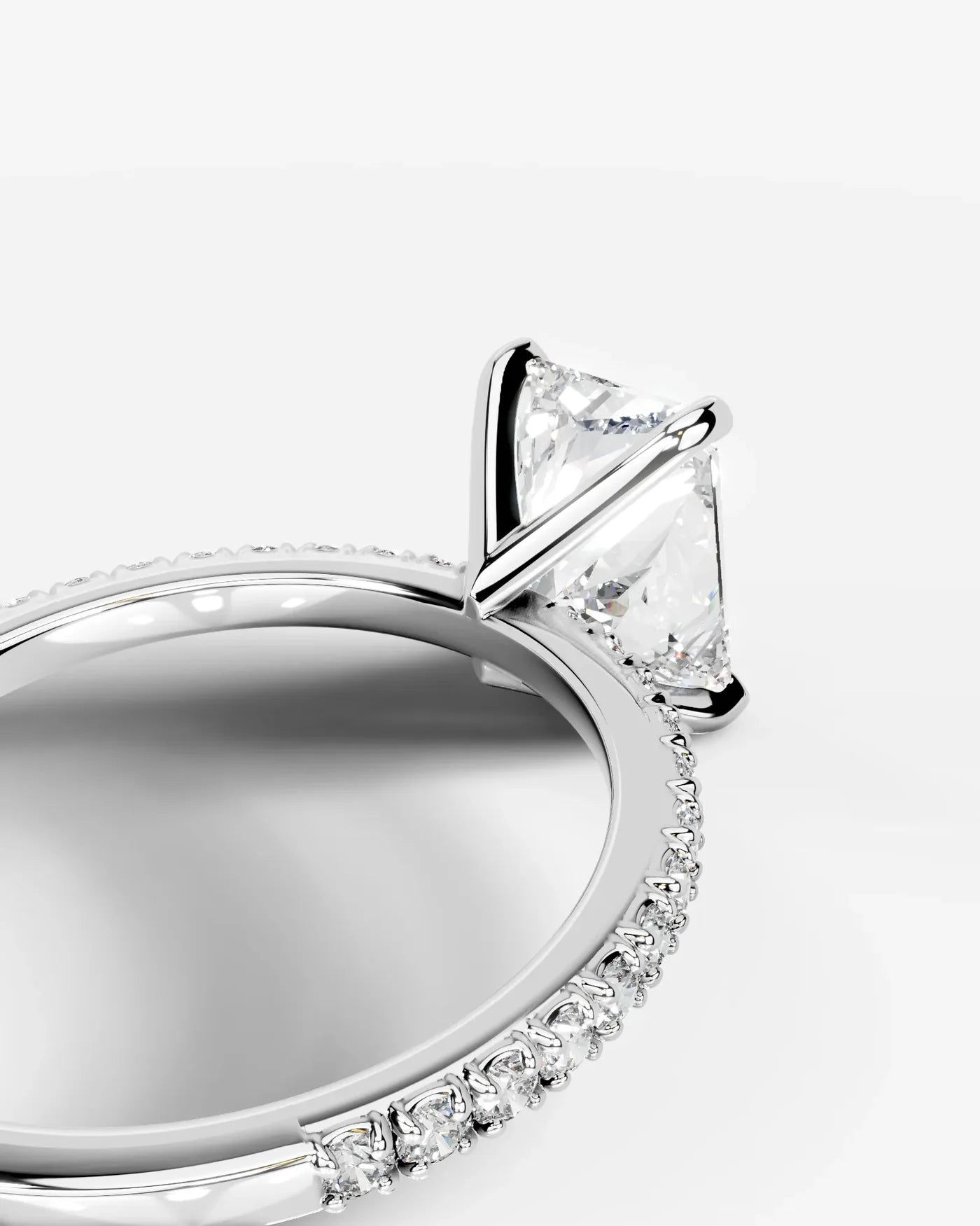 Radiant Cut Solitaire Lab Grown Diamond Engagement Ring with Pavé Band | D VS1