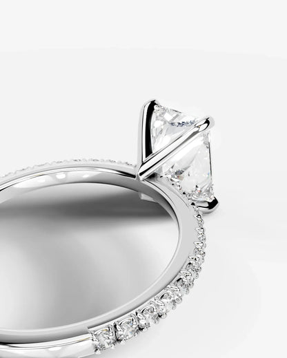 Radiant Cut Solitaire Lab Grown Diamond Engagement Ring with Pavé Band | D VS1