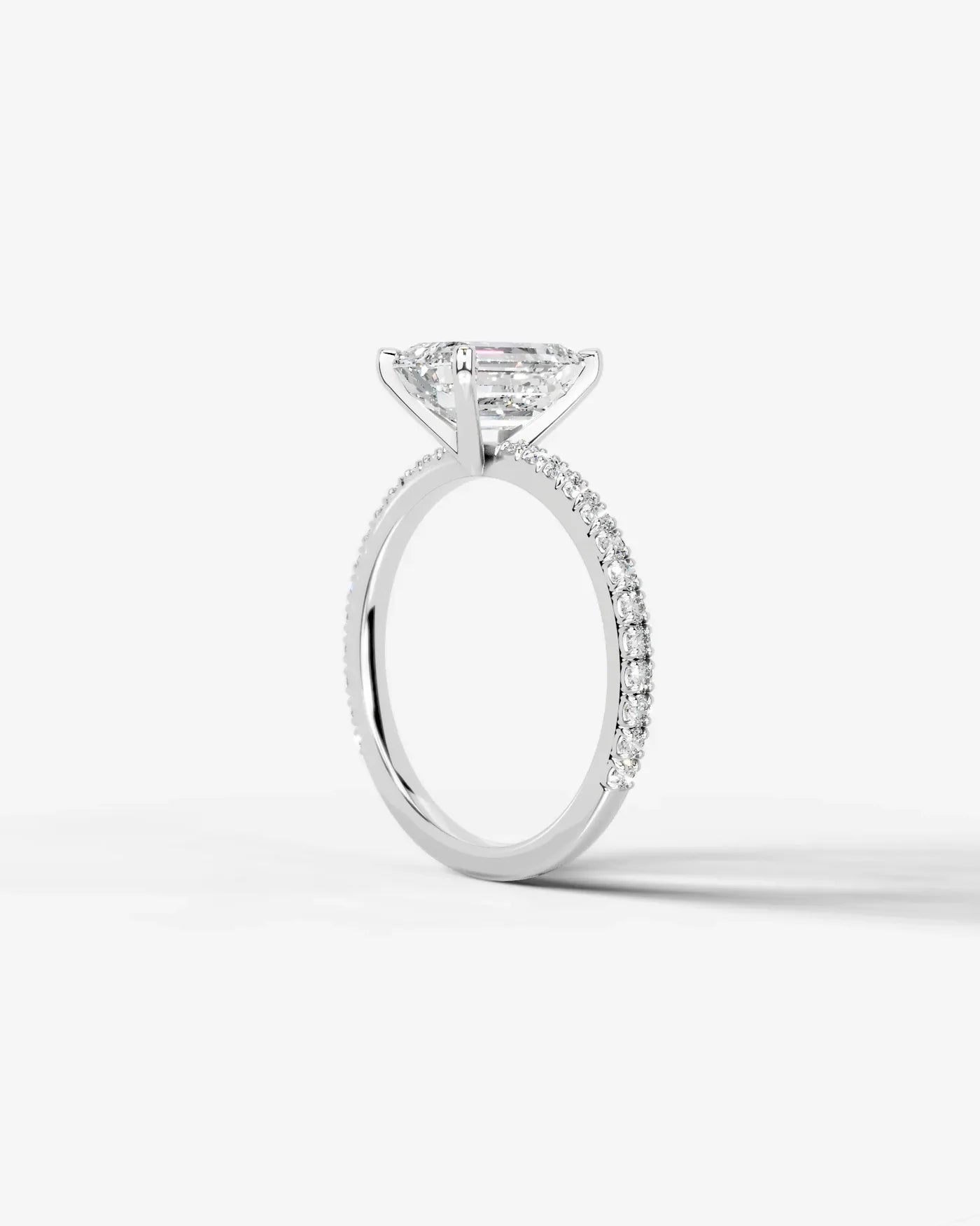 Emerald Cut Solitaire Lab Grown Diamond Engagement Ring with Pavé Band | D VS1