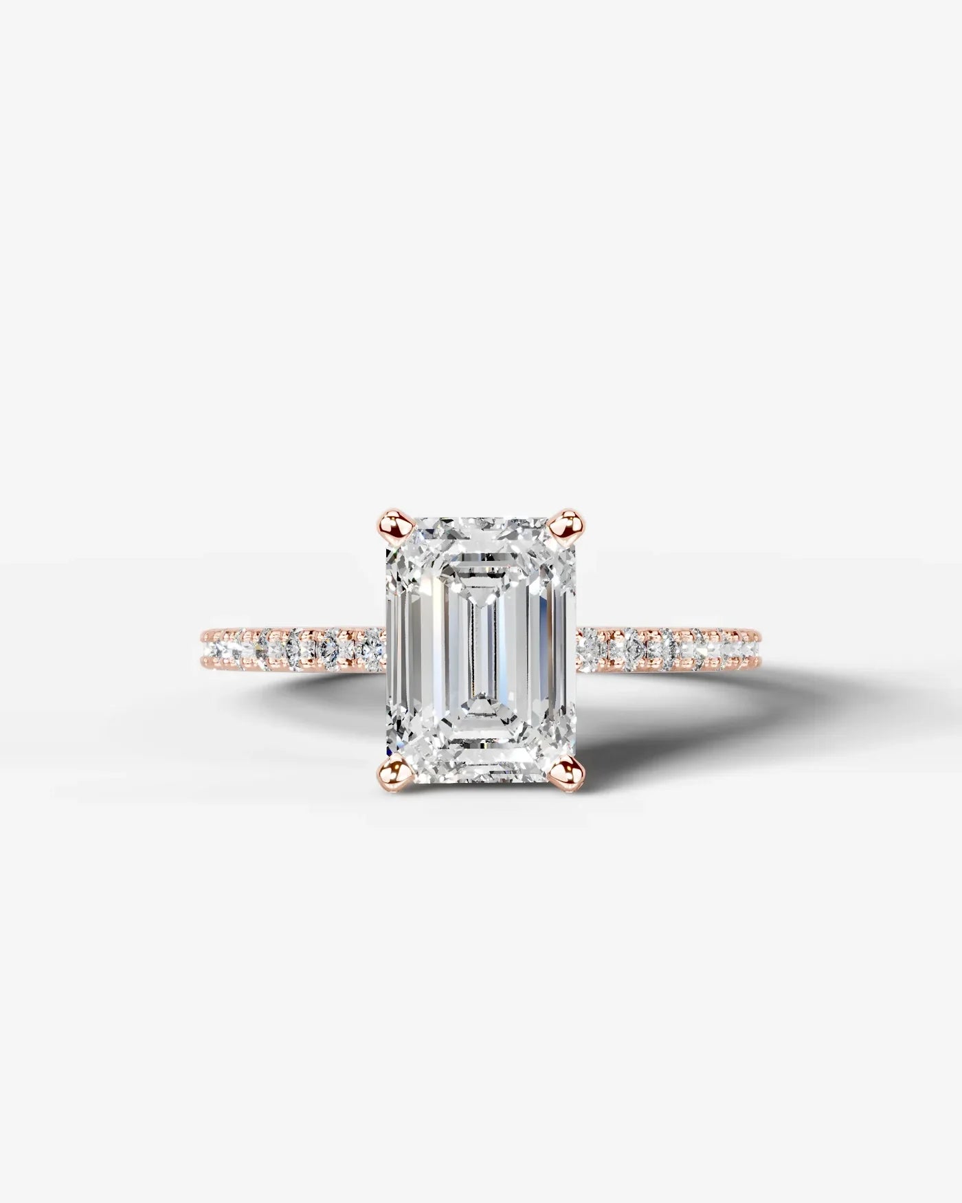 Emerald Cut Solitaire Lab Grown Diamond Engagement Ring with Pavé Band | D VS1