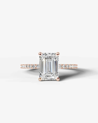 Emerald Cut Solitaire Lab Grown Diamond Engagement Ring with Pavé Band | D VS1
