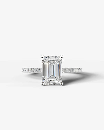 Emerald Cut Solitaire Lab Grown Diamond Engagement Ring with Pavé Band | D VS1