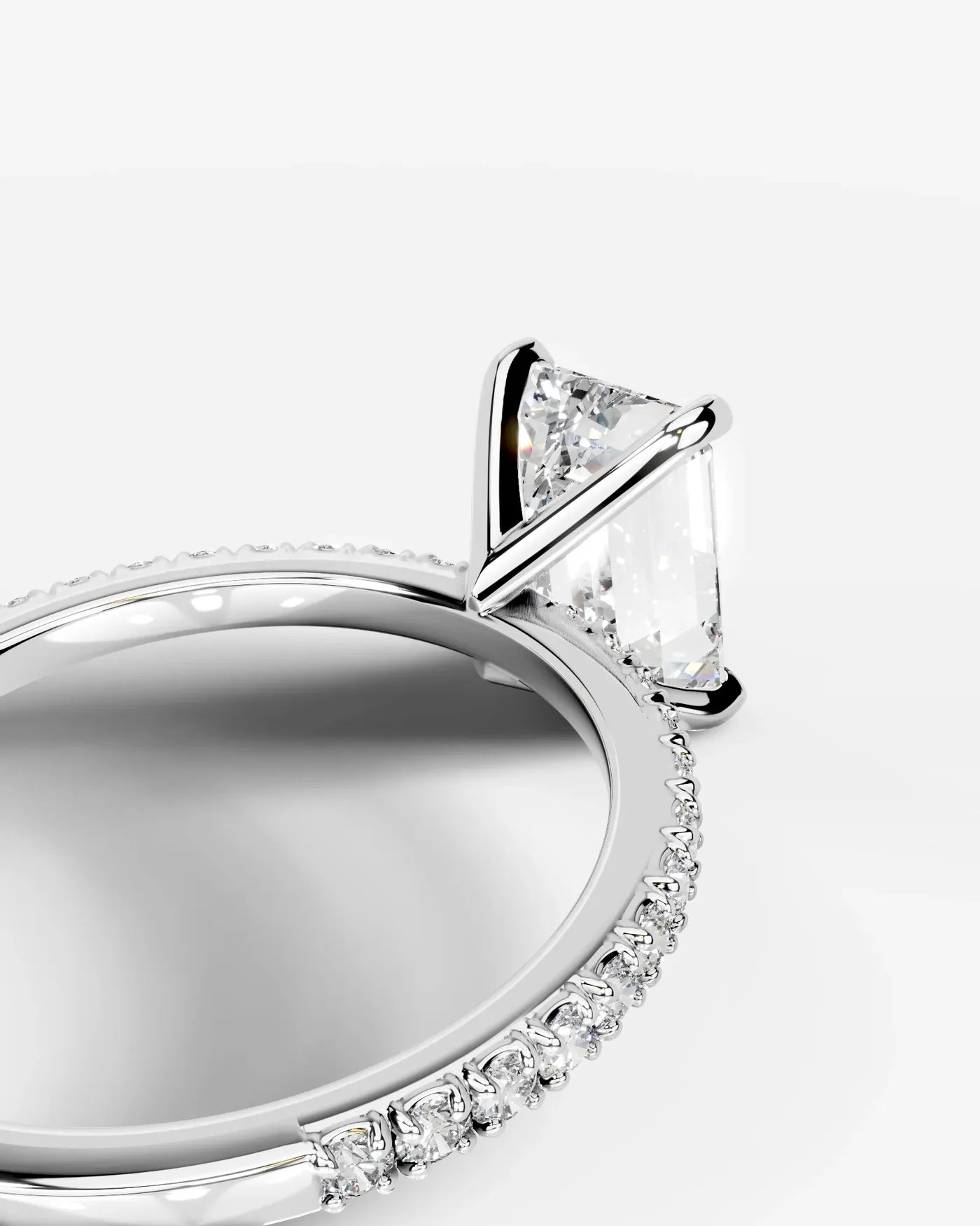 Emerald Cut Solitaire Lab Grown Diamond Engagement Ring with Pavé Band | D VS1