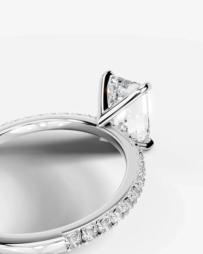 Emerald Cut Solitaire Lab Grown Diamond Engagement Ring with Pavé Band | D VS1