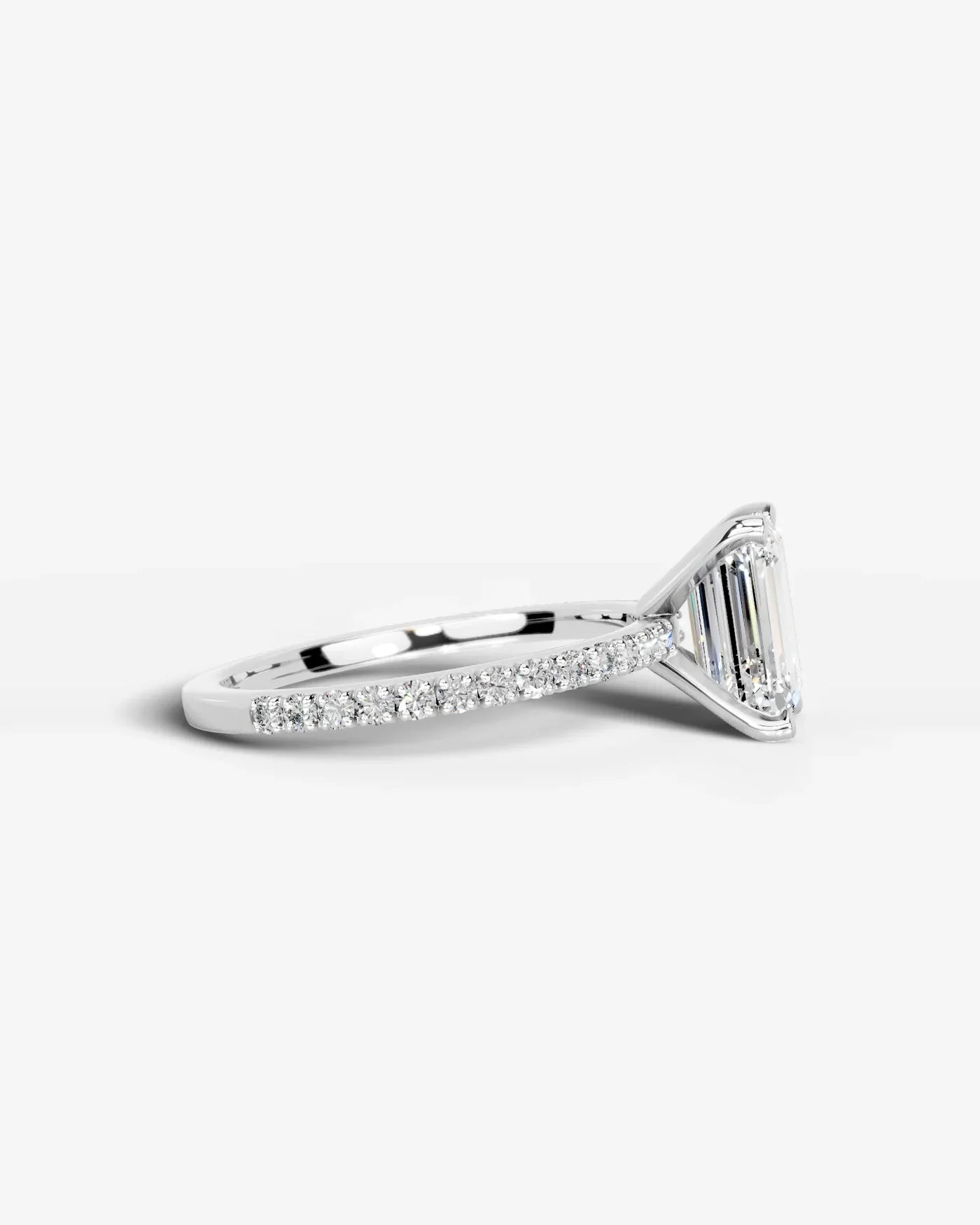 Emerald Cut Solitaire Lab Grown Diamond Engagement Ring with Pavé Band | D VS1