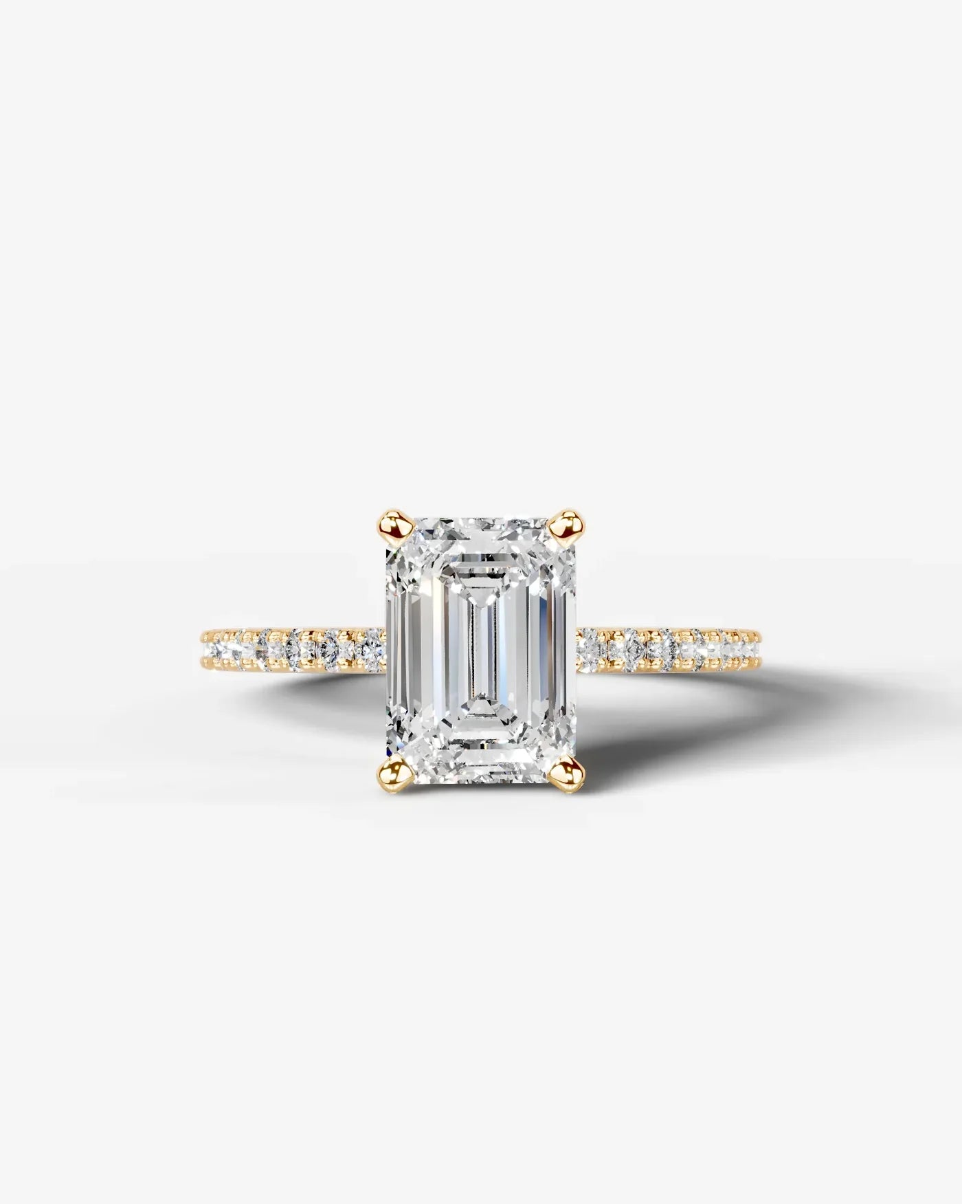 Emerald Cut Solitaire Lab Grown Diamond Engagement Ring with Pavé Band | D VS1