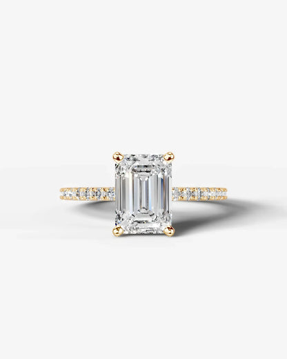 Emerald Cut Solitaire Lab Grown Diamond Engagement Ring with Pavé Band | D VS1
