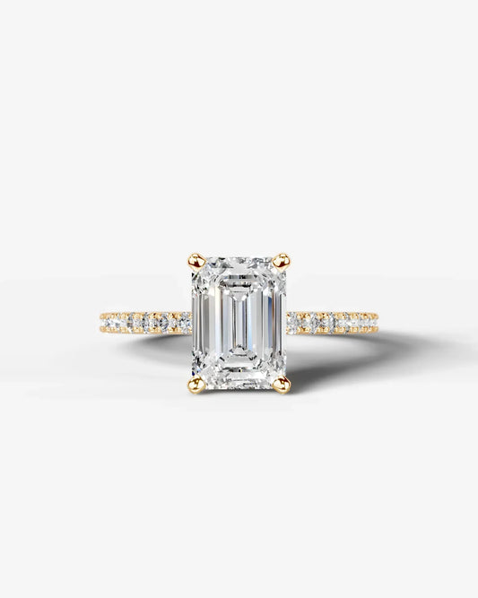 Emerald Cut Solitaire Lab Grown Diamond Engagement Ring with Pavé Band | D VS1