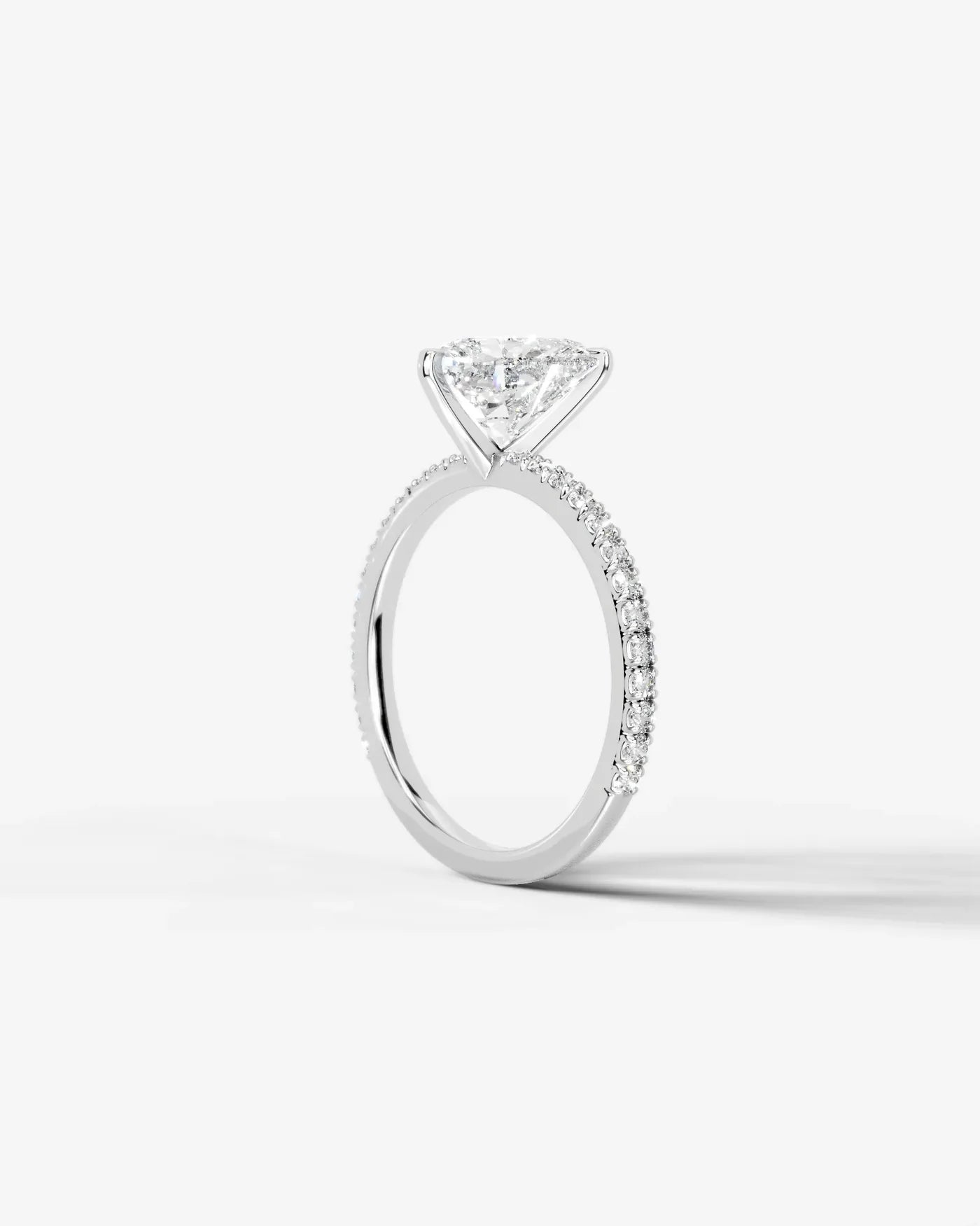 Heart Cut Solitaire Lab Grown Diamond Engagement Ring with Pavé Band | D VS1