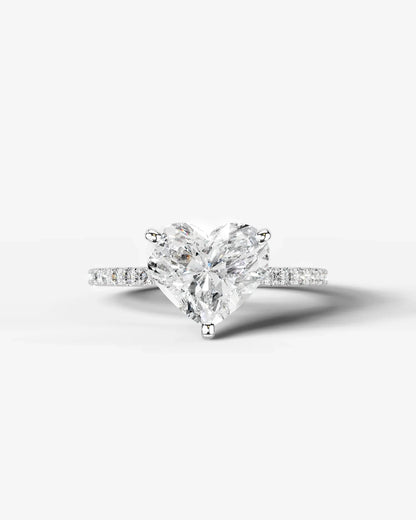 Heart Cut Solitaire Lab Grown Diamond Engagement Ring with Pavé Band | D VS1