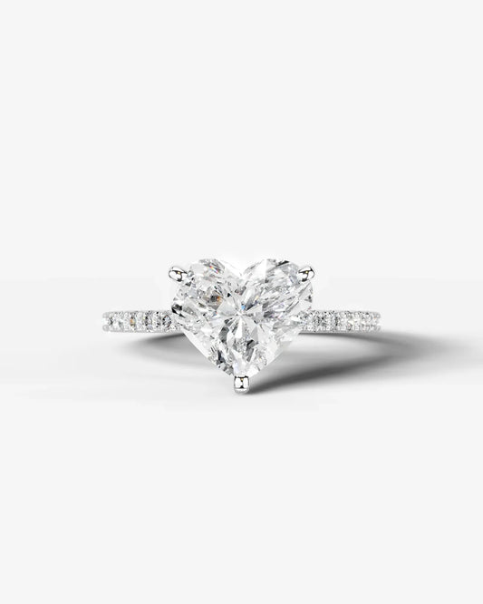 Heart Cut Solitaire Lab Grown Diamond Engagement Ring with Pavé Band | D VS1