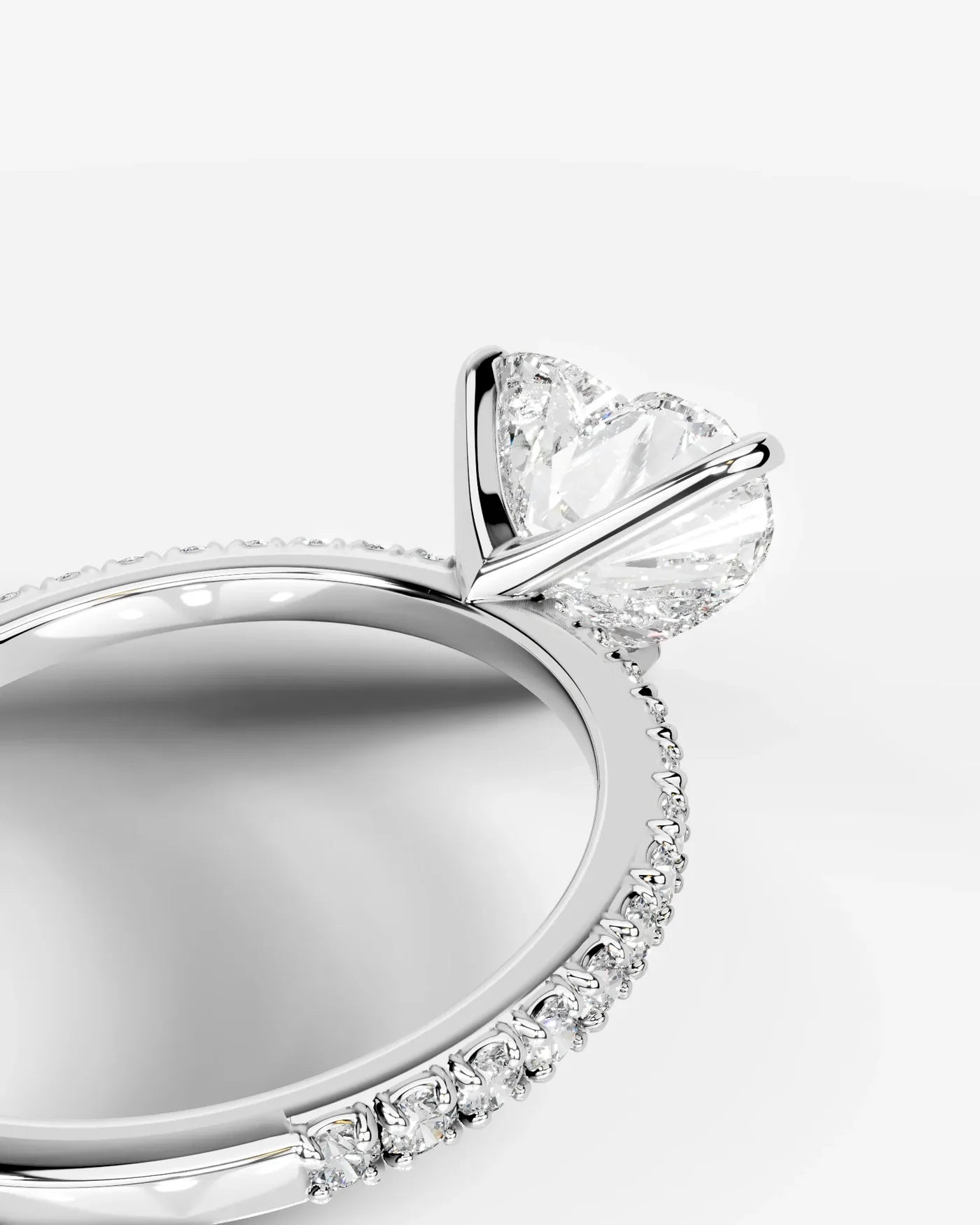 Heart Cut Solitaire Lab Grown Diamond Engagement Ring with Pavé Band | D VS1