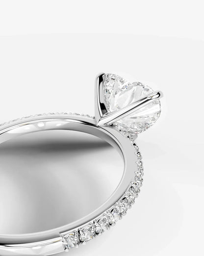 Heart Cut Solitaire Lab Grown Diamond Engagement Ring with Pavé Band | D VS1
