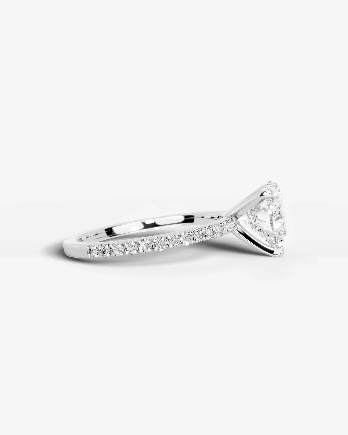 Heart Cut Solitaire Lab Grown Diamond Engagement Ring with Pavé Band | D VS1
