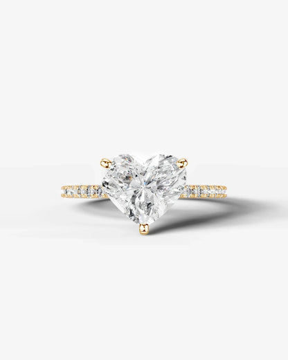Heart Cut Solitaire Lab Grown Diamond Engagement Ring with Pavé Band | D VS1