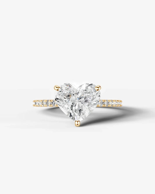 Heart Cut Solitaire Lab Grown Diamond Engagement Ring with Pavé Band | D VS1