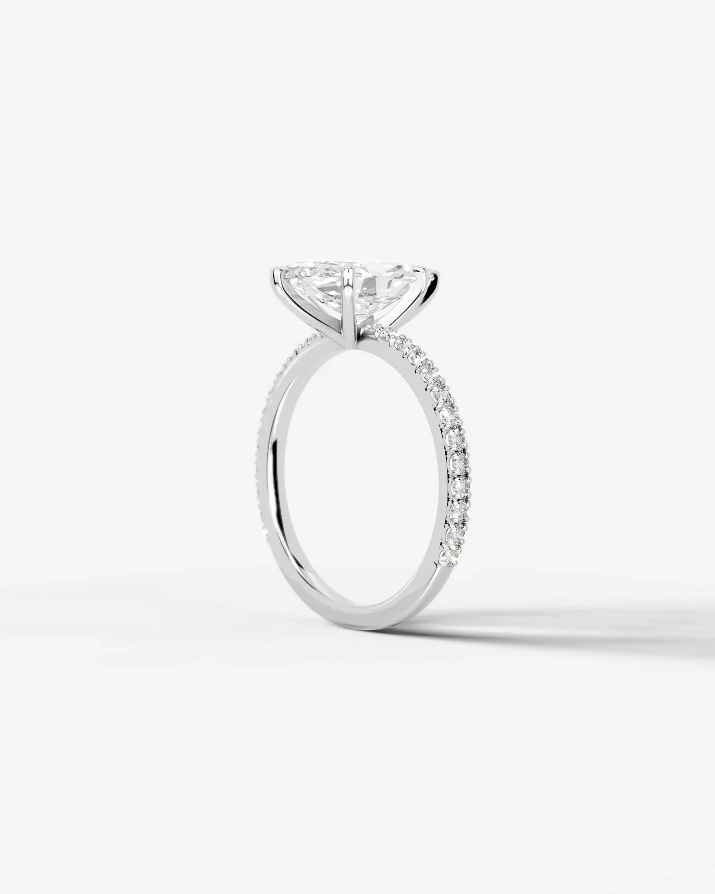 Marquise Cut Solitaire Lab Grown Diamond Engagement Ring with Pavé Band | D VS1
