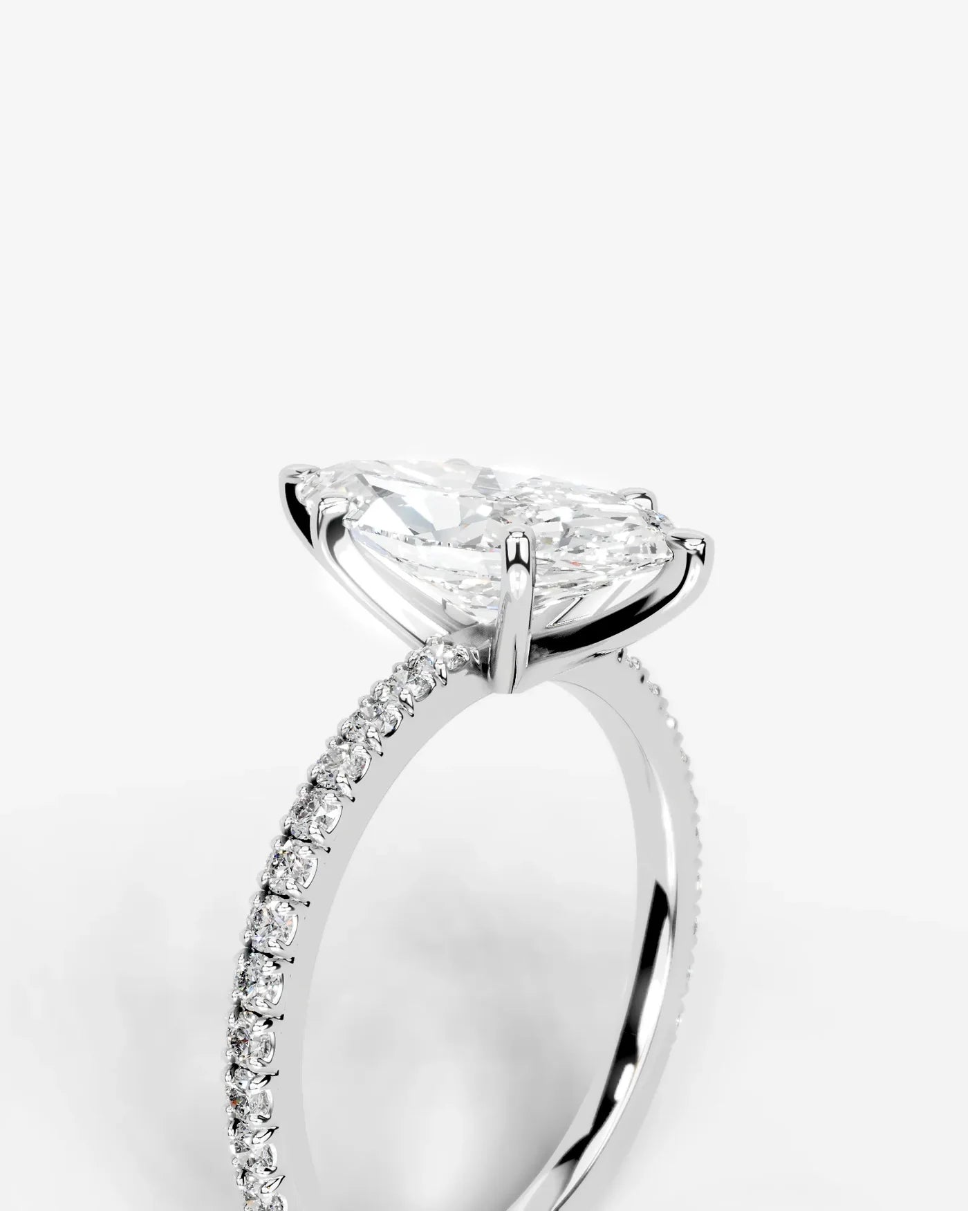 Marquise Cut Solitaire Lab Grown Diamond Engagement Ring with Pavé Band | D VS1