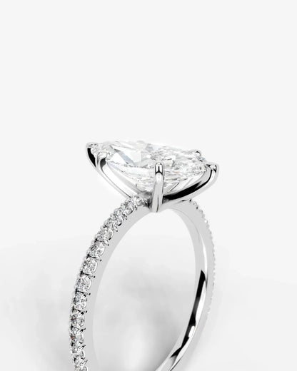 Marquise Cut Solitaire Lab Grown Diamond Engagement Ring with Pavé Band | D VS1