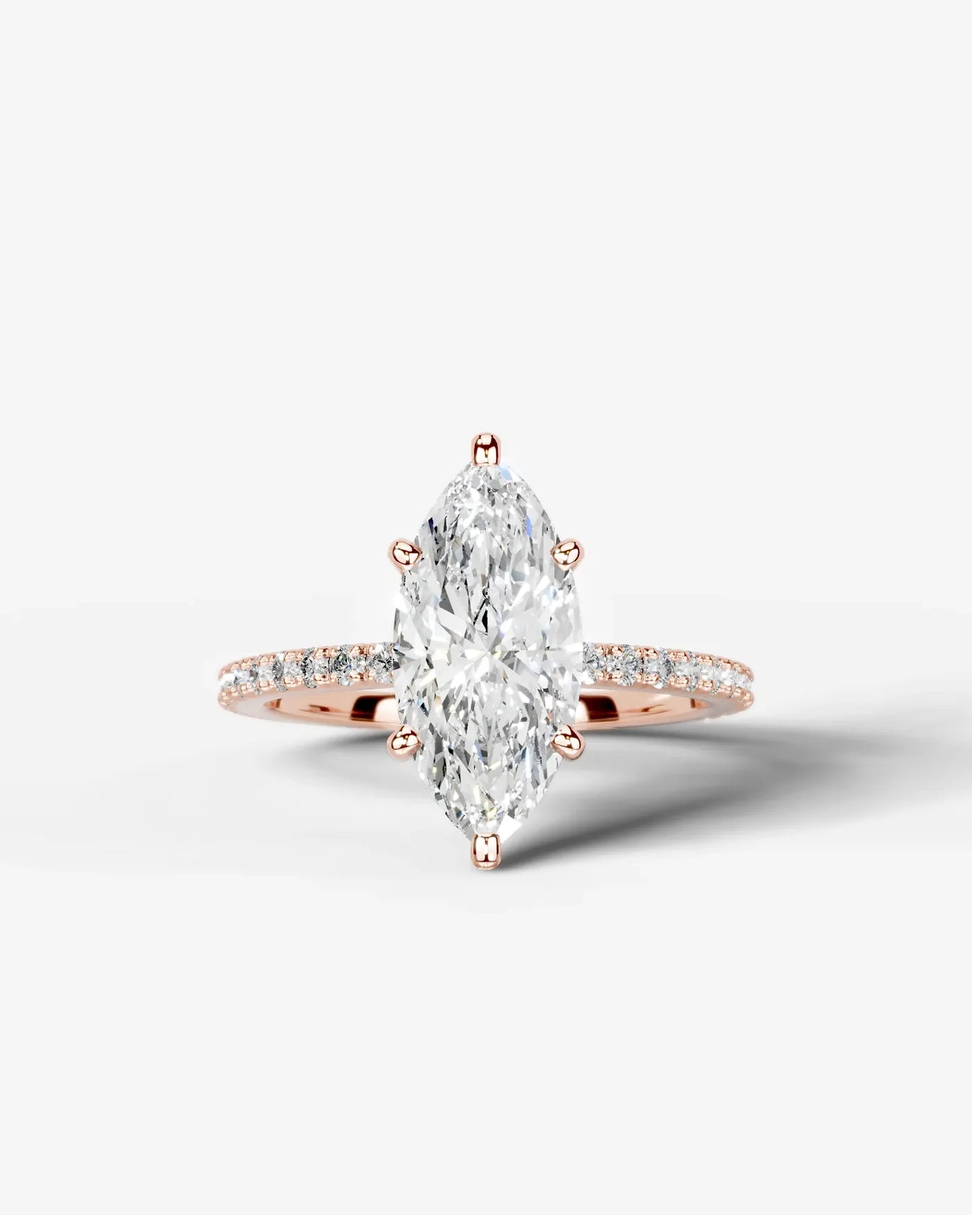 Marquise Cut Solitaire Lab Grown Diamond Engagement Ring with Pavé Band | D VS1