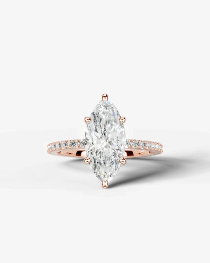 Marquise Cut Solitaire Lab Grown Diamond Engagement Ring with Pavé Band | D VS1