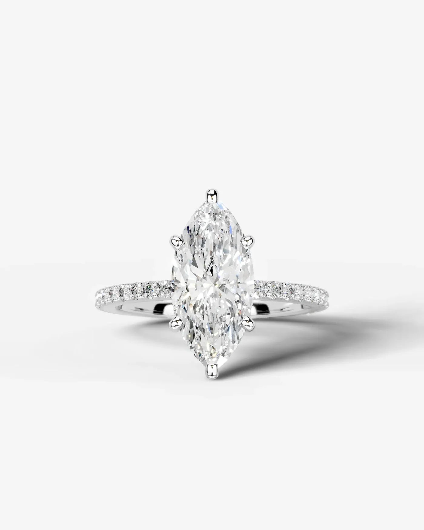 Marquise Cut Solitaire Lab Grown Diamond Engagement Ring with Pavé Band | D VS1