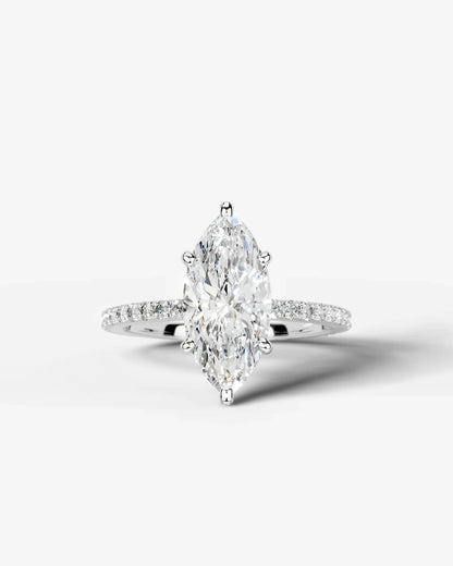 Marquise Cut Solitaire Lab Grown Diamond Engagement Ring with Pavé Band | D VS1