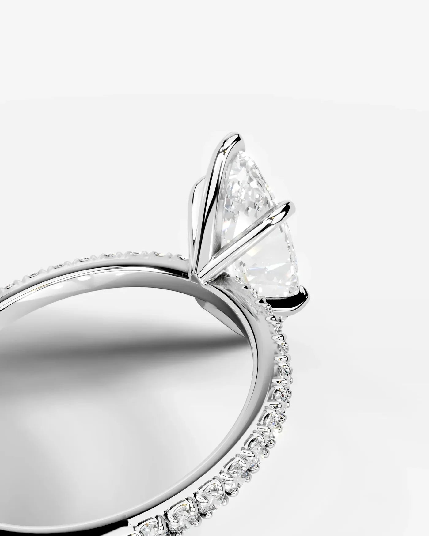 Marquise Cut Solitaire Lab Grown Diamond Engagement Ring with Pavé Band | D VS1