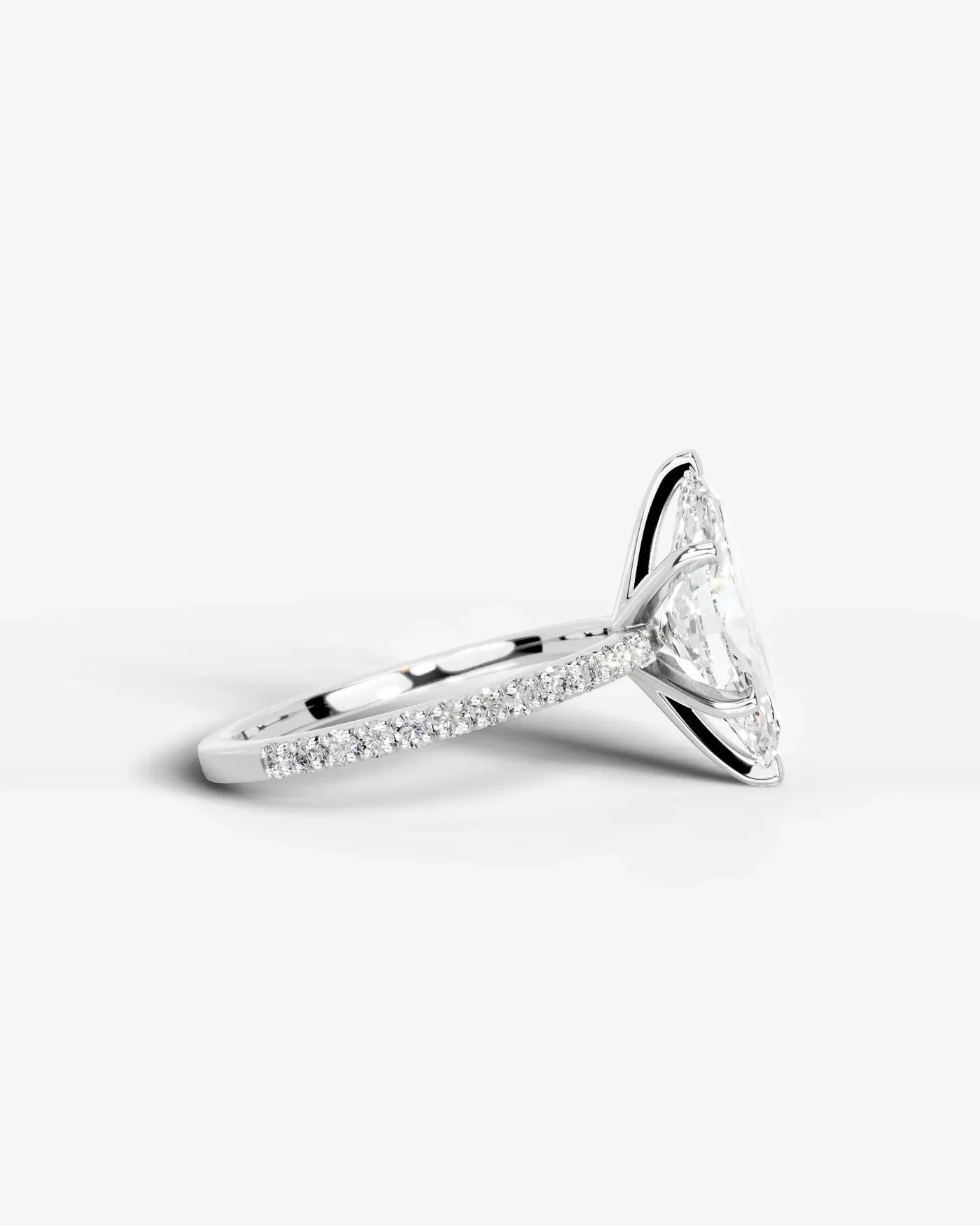 Marquise Cut Solitaire Lab Grown Diamond Engagement Ring with Pavé Band | D VS1