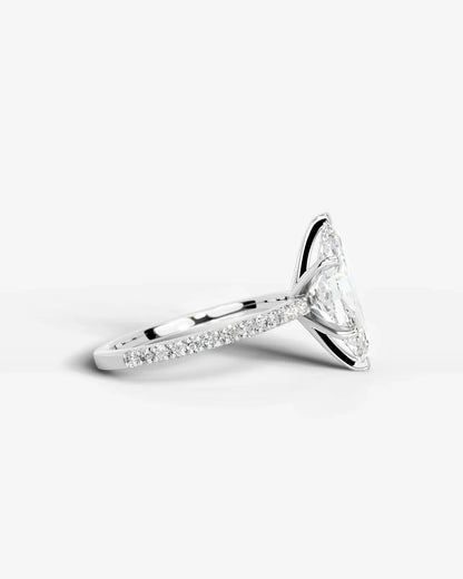 Marquise Cut Solitaire Lab Grown Diamond Engagement Ring with Pavé Band | D VS1