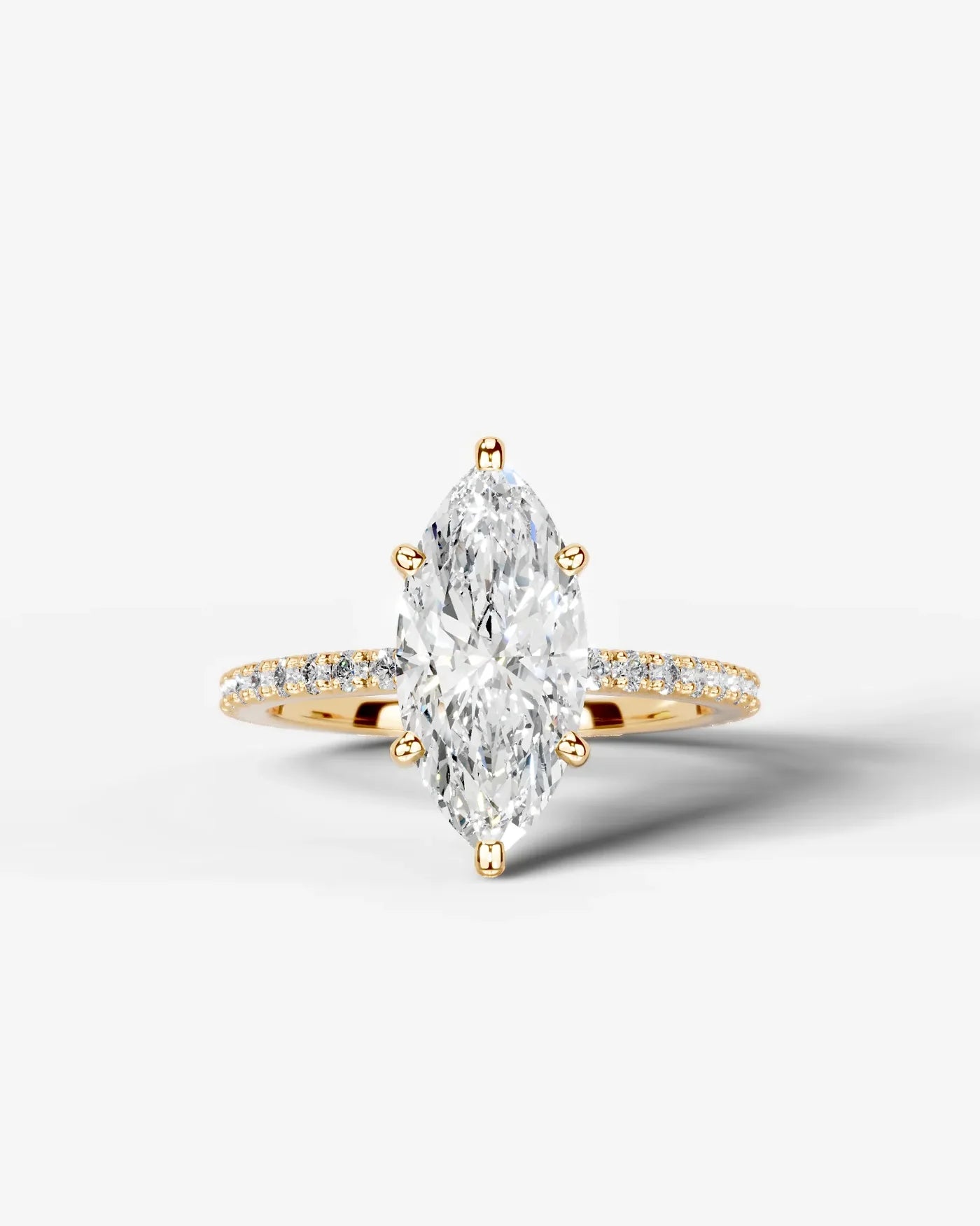 Marquise Cut Solitaire Lab Grown Diamond Engagement Ring with Pavé Band | D VS1