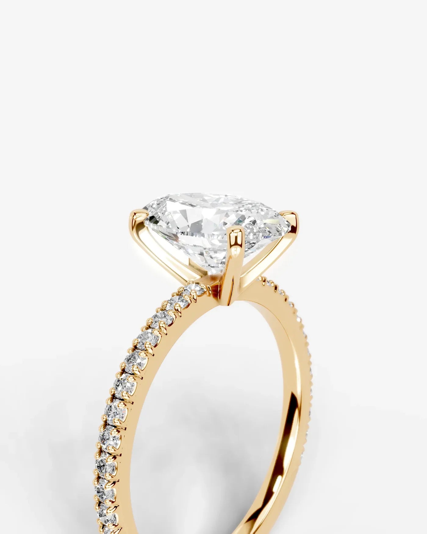 Oval Cut Solitaire Lab Grown Diamond Engagement Ring with Pavé Band | D VS1