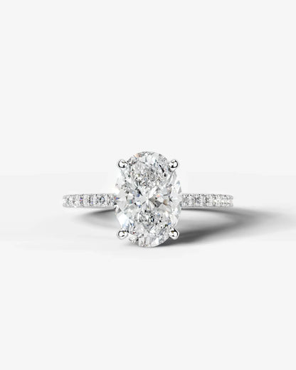 Oval Cut Solitaire Lab Grown Diamond Engagement Ring with Pavé Band | D VS1