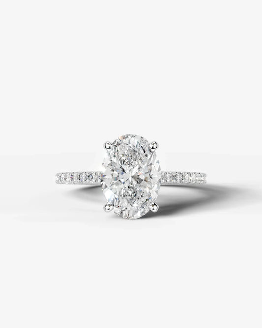 Oval Cut Solitaire Lab Grown Diamond Engagement Ring with Pavé Band | D VS1