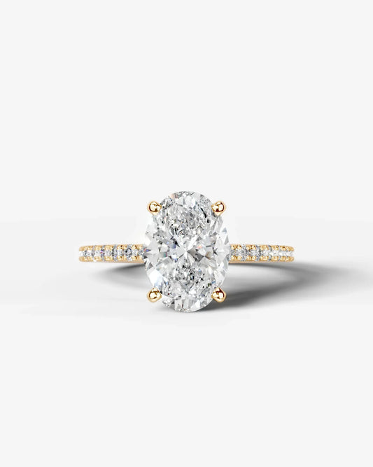 Oval Cut Solitaire Lab Grown Diamond Engagement Ring with Pavé Band | D VS1