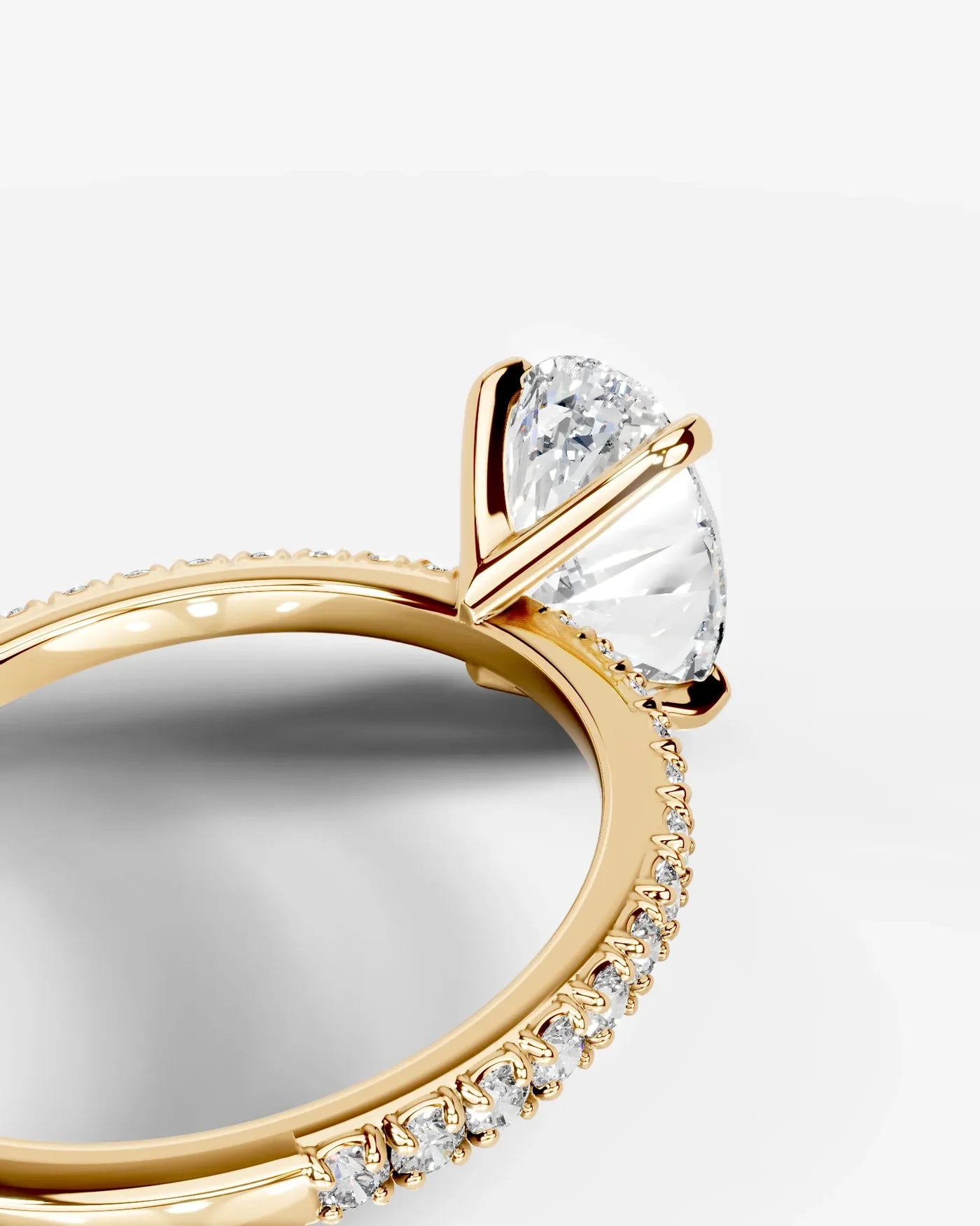 Oval Cut Solitaire Lab Grown Diamond Engagement Ring with Pavé Band | D VS1