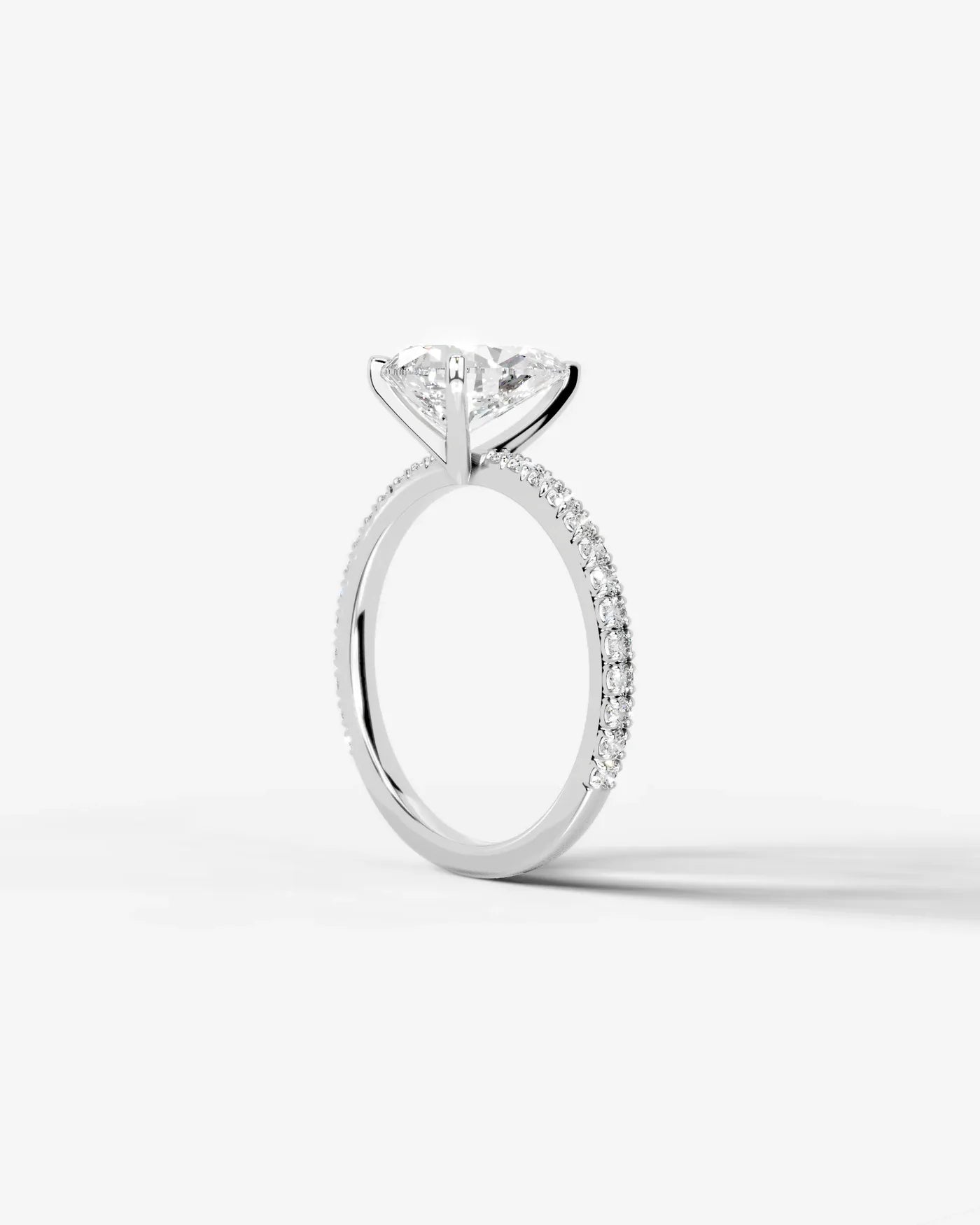 Pear Cut Solitaire Lab Grown Diamond Engagement Ring with Pavé Band | D VS1